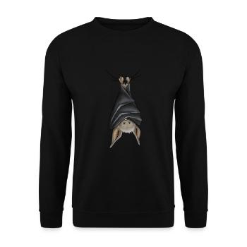 Lustig chillende kopfüber hängende Fledermaus - Unisex Pullover - Schwarz - Vorne - Alina (178cm) & Michal (187cm)