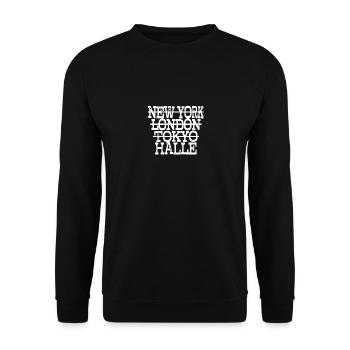 Halle Liebe - Geschenkidee für Haller Fan - Unisex Pullover - Schwarz - Vorne - Alina (178cm) & Michal (187cm)