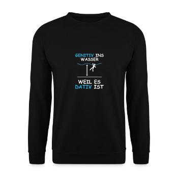 Genitiv Dativ weiß - Unisex Pullover - Schwarz - Vorne - Alina (178cm) & Michal (187cm)