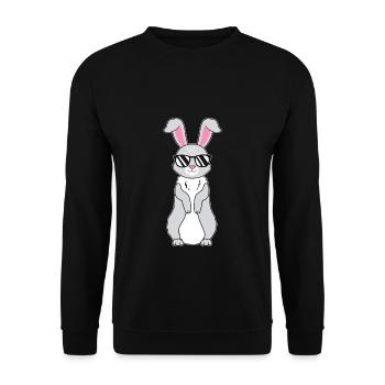 Cooler Hase mit Sonnenbrille Kanninchen Hasen - Unisex Pullover - Schwarz - Vorne - Alina (178cm) & Michal (187cm)