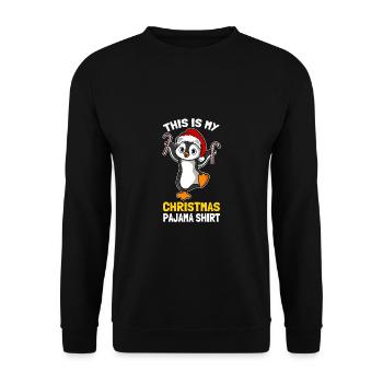 This Is My Christmas Pajama Shirt Süßer Pinguin - Unisex Pullover - Schwarz - Vorne - Alina (178cm) & Michal (187cm)
