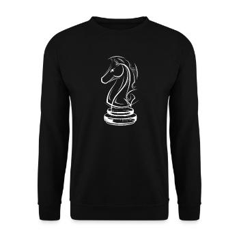 Schach Pferd Zeichnung SKizze Schachspieler Logo - Unisex Pullover - Schwarz - Vorne - Alina (178cm) & Michal (187cm)