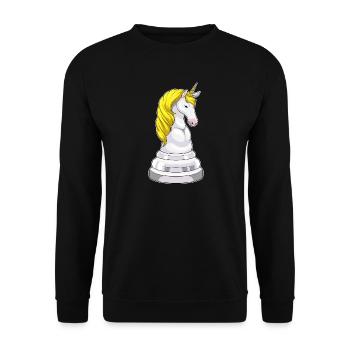 Einhorn Schachfigur Springer Schach - Unisex Pullover - Schwarz - Vorne - Alina (178cm) & Michal (187cm)