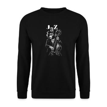 Jazz Monkey Bassist Noir Illustration - Unisex Pullover - Schwarz - Vorne - Alina (178cm) & Michal (187cm)