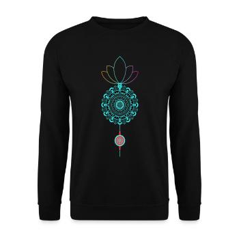 Mandala-Lotus Farbspiel - Unisex Pullover - Schwarz - Vorne - Alina (178cm) & Michal (187cm)