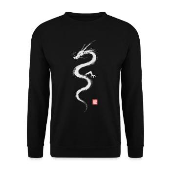 Japanese Dragon Minimal Art - Unisex Pullover - Schwarz - Vorne - Alina (178cm) & Michal (187cm)