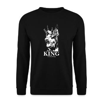 Dobermann King of everything Hundespruch Wilsigns - Unisex Pullover - Schwarz - Vorne - Alina (178cm) & Michal (187cm)