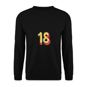 18 Zahl Comic - Unisex Pullover - Schwarz - Vorne - Alina (178cm) & Michal (187cm)