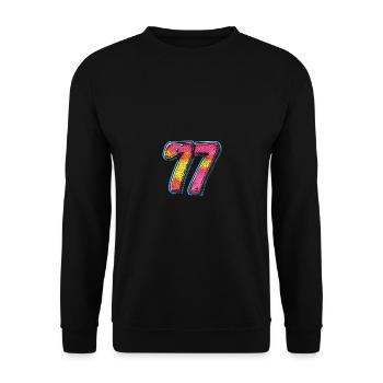 77 Zahl Comic - Unisex Pullover - Schwarz - Vorne - Alina (178cm) & Michal (187cm)