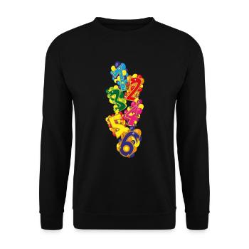 Geburtstagszahlen mit Tieren und Luftballons. - Unisex Pullover - Schwarz - Vorne - Alina (178cm) & Michal (187cm)