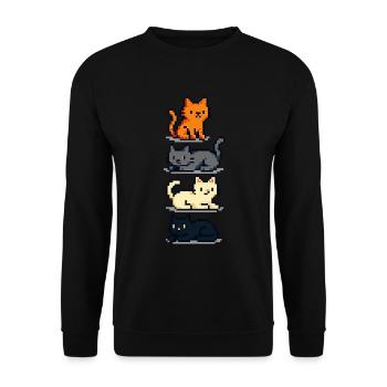 Pixel-Katzenbande – Viermal Flausch - Unisex Pullover - Schwarz - Vorne - Alina (178cm) & Michal (187cm)