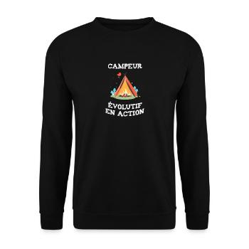Campeur évolutif en action camping - humour drôle - Sweat-shirt Unisexe - noir - Devant - Alina (178cm) & Michal (187cm)