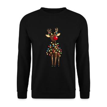 Süßes Rentier Rudolph mit Lichterkette Weihnachten - Unisex Pullover - Schwarz - Vorne - Alina (178cm) & Michal (187cm)