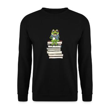 Frog Reading Books Literature Coffee - Unisex Sweatshirt - black - Front - Alina (178cm) & Michal (187cm)