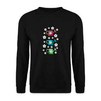 Gießkanne mit Blumen - Unisex Pullover - Schwarz - Vorne - Alina (178cm) & Michal (187cm)