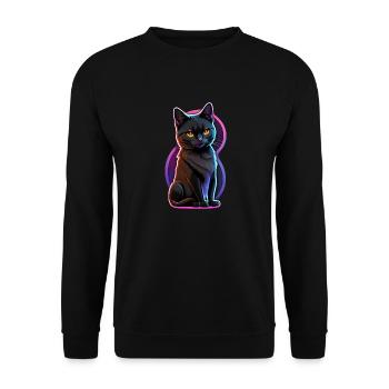 Kleine schwarze Katze und fluoreszierendes Licht - Unisex Pullover - Schwarz - Vorne - Alina (178cm) & Michal (187cm)