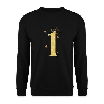 Goldene Krone zum 1. Jahrestag - Unisex Pullover - Schwarz - Vorne - Alina (178cm) & Michal (187cm)