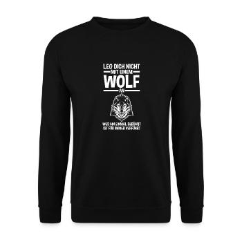 Tier Waldtier Wolf - Unisex Pullover - Schwarz - Vorne - Alina (178cm) & Michal (187cm)