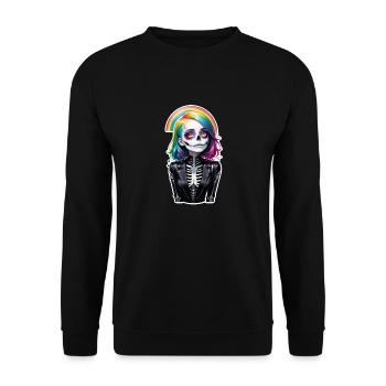 Halloween - Rock & Regenbogen - Unisex Pullover - Schwarz - Vorne - Alina (178cm) & Michal (187cm)