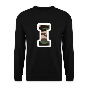 Buchstabe I Militärische Tarnung - Geschenkidee - Unisex Pullover - Schwarz - Vorne - Alina (178cm) & Michal (187cm)