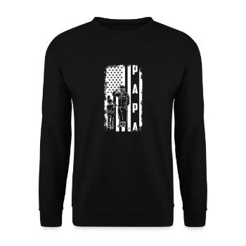 Papa USA Drapeau Père Fête des Pères Militaire Soldat - Sweat-shirt Unisexe - noir - Devant - Alina (178cm) & Michal (187cm)