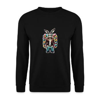 Lapin de Pâques cool avec des œufs, des lunettes de soleil et un jean - Sweat-shirt Unisexe - noir - Devant - Alina (178cm) & Michal (187cm)