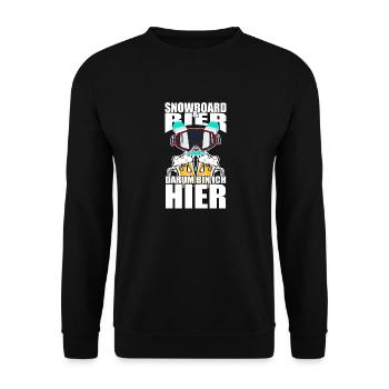 Lustiger Spruch Snowboard Bier darum bin ich hier - Unisex Pullover - Schwarz - Vorne - Alina (178cm) & Michal (187cm)
