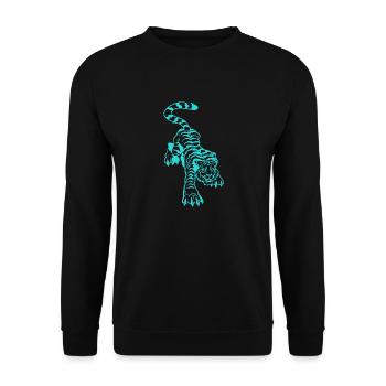 Tiger und Blitz unter den Pfoten (einfarbig blau - Unisex Pullover - Schwarz - Vorne - Alina (178cm) & Michal (187cm)