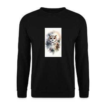 Eule im Aquarell - Unisex Pullover - Schwarz - Vorne - Alina (178cm) & Michal (187cm)