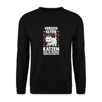 Père Noël Fête de Noël Noël Chats - Sweat-shirt Unisexe - noir - Devant - Alina (178cm) & Michal (187cm)