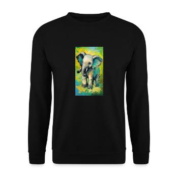 Elephant Painting Elefant Afrika Gemälde Kunst - Unisex Pullover - Schwarz - Vorne - Alina (178cm) & Michal (187cm)