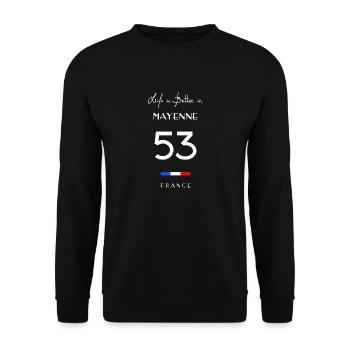 Das Leben ist besser MAYENNE 53 Pays de la Loire - Unisex Pullover - Schwarz - Vorne - Alina (178cm) & Michal (187cm)