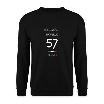 La vie est meilleure en MOSELLE Numéro 57 Lorraine - Sweat-shirt Unisexe - noir - Devant - Alina (178cm) & Michal (187cm)