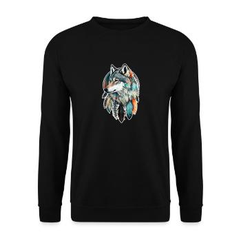 Wolf Aquarelle Plumes Faune Indienne Mandala - Sweat-shirt Unisexe - noir - Devant - Alina (178cm) & Michal (187cm)