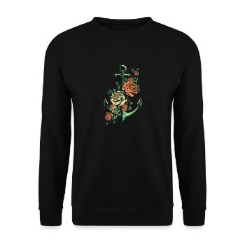 Anker mit Rosen Tattoo - Nautisch Wasser Schiff - Unisex Pullover - Schwarz - Vorne - Alina (178cm) & Michal (187cm)
