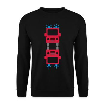 Feuerwehrauto und Spiegelbild - Unisex Pullover - Schwarz - Vorne - Alina (178cm) & Michal (187cm)