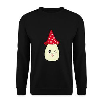 Kawaii Mushroom Toadstool cute red with face - Unisex Sweatshirt - black - Front - Alina (178cm) & Michal (187cm)