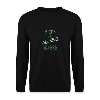 Geschenk für Allesio - Unisex Pullover - Schwarz - Vorne - Alina (178cm) & Michal (187cm)