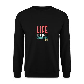 Religion Life Is Short Eternity Isn't - God Christ - Unisex Pullover - Schwarz - Vorne - Alina (178cm) & Michal (187cm)