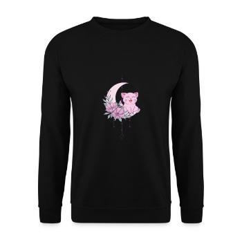 Mystische Katze Mondsichel Wicca Pastel Goth - Unisex Pullover - Schwarz - Vorne - Alina (178cm) & Michal (187cm)