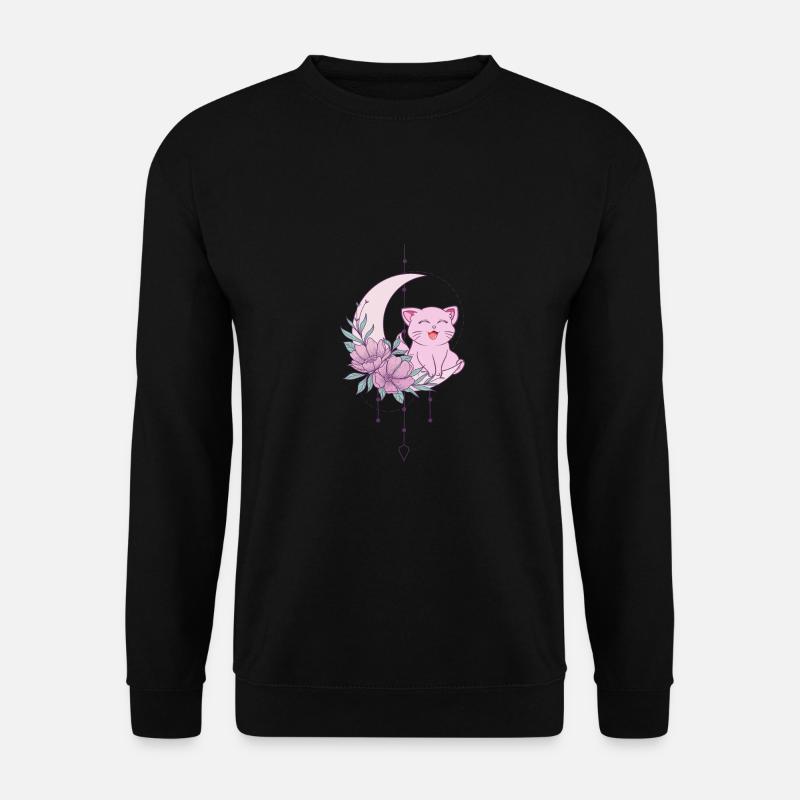 Mystical Cat Crescent Moon Wicca Pastel Goth - Unisex Sweatshirt - black