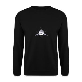 Abstract Polygonal White Shark Teeths Retro Shark - Unisex Pullover - Schwarz - Vorne - Alina (178cm) & Michal (187cm)