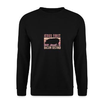 Design For Bacon Lovers Jesus First Bacon Second - Unisex Sweatshirt - black - Front - Alina (178cm) & Michal (187cm)