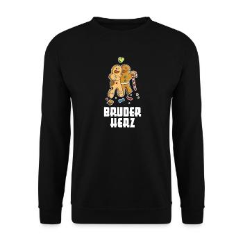 Lebkuchen Bruder Herz Weihnachten lustiger Spruch - Unisex Pullover - Schwarz - Vorne - Alina (178cm) & Michal (187cm)