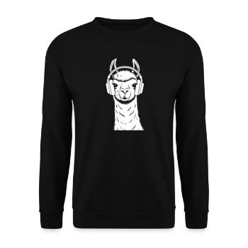 Cool Llama with Headphones - Unisex Sweatshirt - black - Front - Alina (178cm) & Michal (187cm)