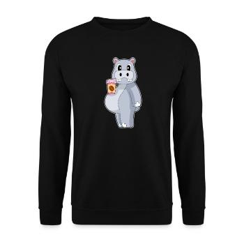Hippopotamus Coffee to go - Unisex Sweatshirt - black - Front - Alina (178cm) & Michal (187cm)