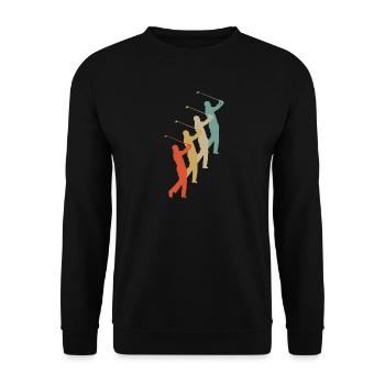 Retro Vintage Style Golf Golfer Golfspieler - Unisex Pullover - Schwarz - Vorne - Alina (178cm) & Michal (187cm)