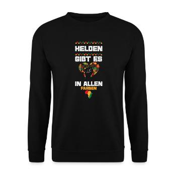 Helden gibt es in allen Farben - Unisex Pullover - Schwarz - Vorne - Alina (178cm) & Michal (187cm)