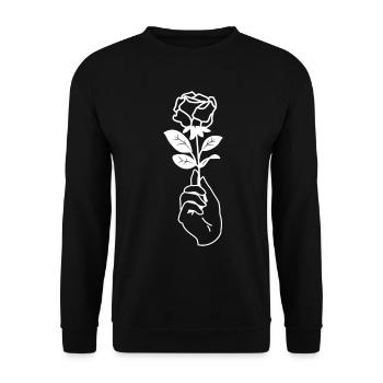 Une belle fleur de rose dans la main des roses - Sweat-shirt Unisexe - noir - Devant - Alina (178cm) & Michal (187cm)