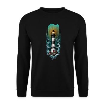 Guiding Light : Phare au milieu des vagues de la mer - Sweat-shirt Unisexe - noir - Devant - Alina (178cm) & Michal (187cm)